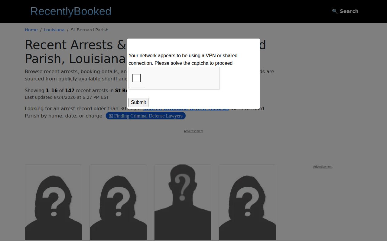 Unofficial St. Bernard Parish booking source interface